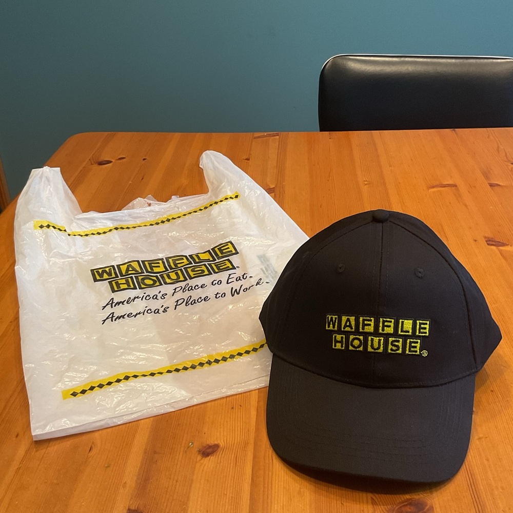 WAFFLE HOUSE EMPLOYEE CAP NEW BASEBALL EMBROIDERED ADJUSTABLE W/BAG BLACK YELLOW